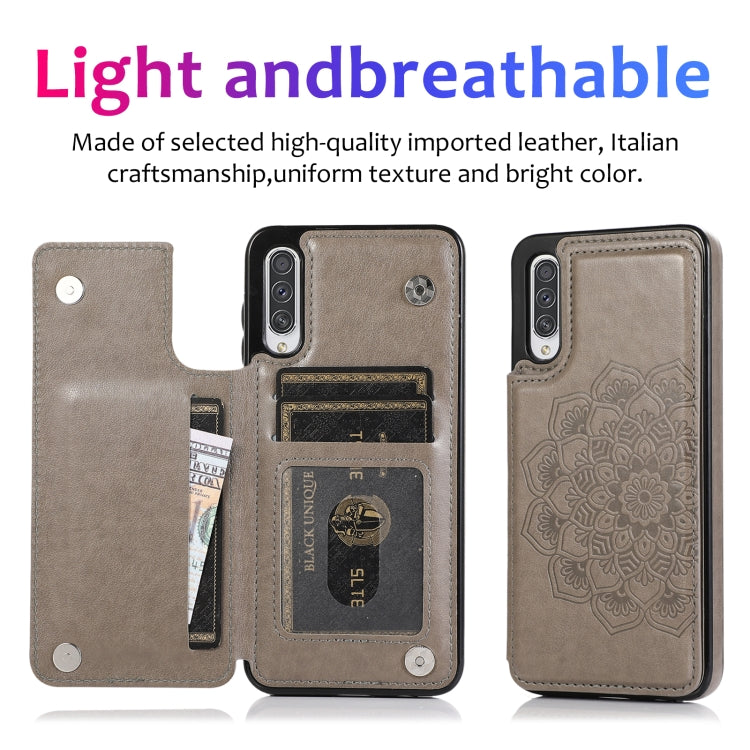 For Samsung Galaxy A50 / A50s Double Buckle Mandala Pattern PU+TPU Protective Case with Card Slots & Holder & Photo Frame(Grey)