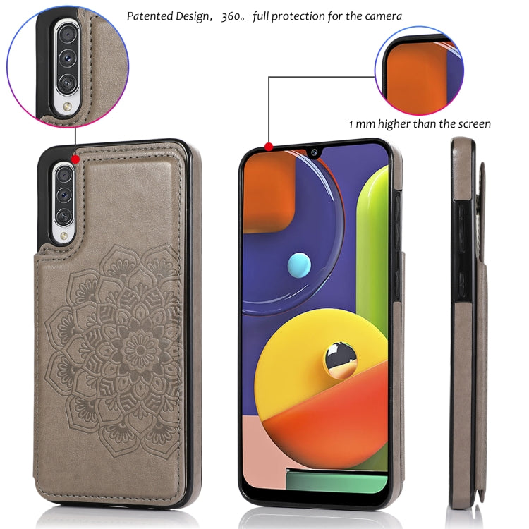 For Samsung Galaxy A50 / A50s Double Buckle Mandala Pattern PU+TPU Protective Case with Card Slots & Holder & Photo Frame(Grey)