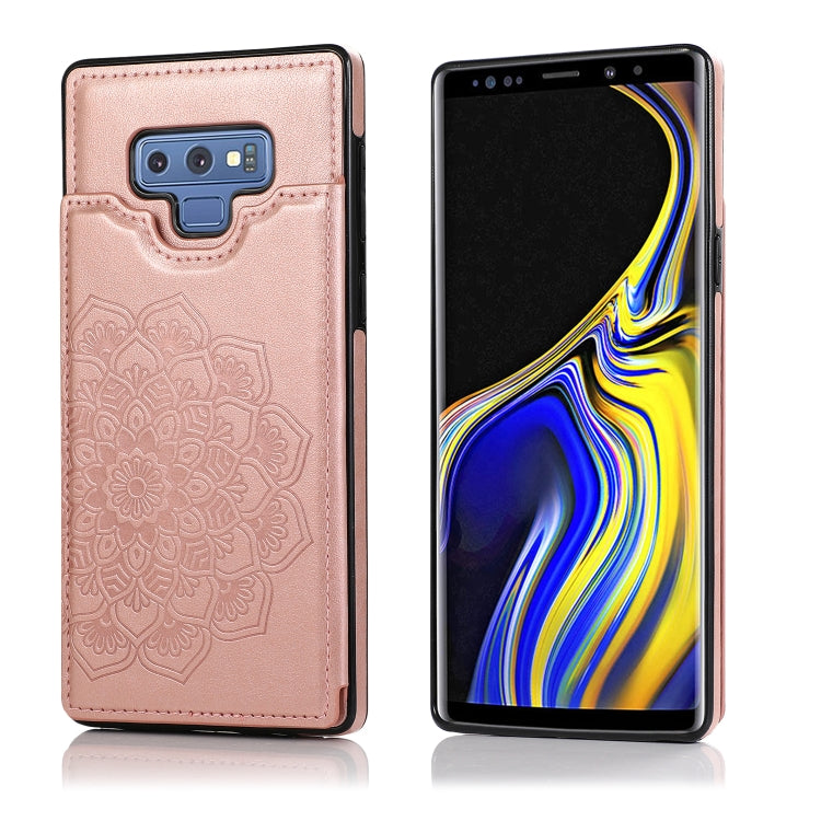 For Samsung Galaxy Note9 Double Buckle Mandala Pattern PU+TPU Protective Case with Card Slots & Holder & Photo Frame(Rose Gold)