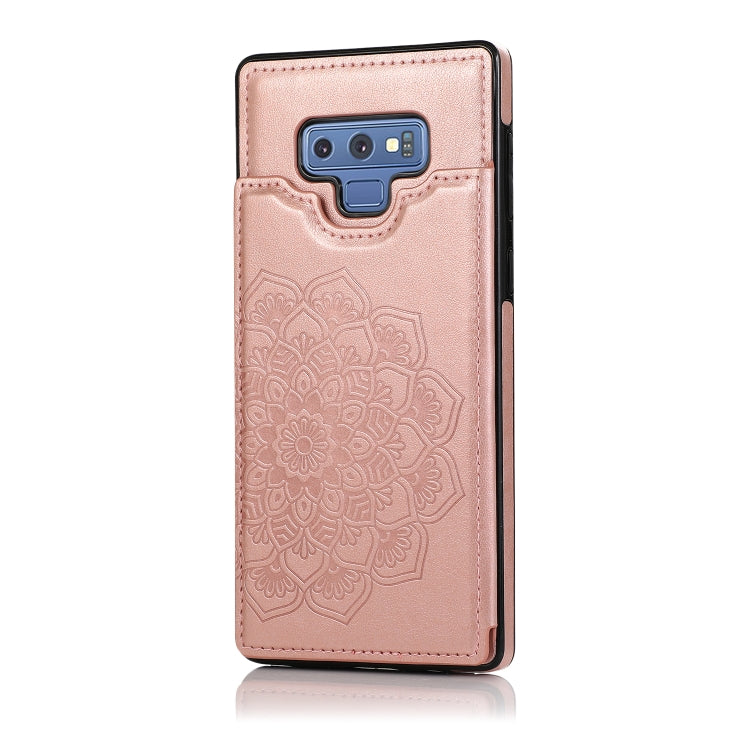For Samsung Galaxy Note9 Double Buckle Mandala Pattern PU+TPU Protective Case with Card Slots & Holder & Photo Frame(Rose Gold)