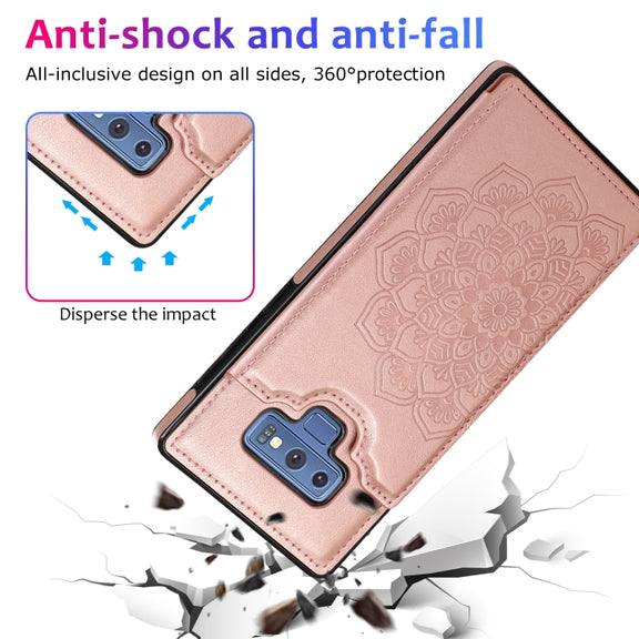 For Samsung Galaxy Note9 Double Buckle Mandala Pattern PU+TPU Protective Case with Card Slots & Holder & Photo Frame(Rose Gold)