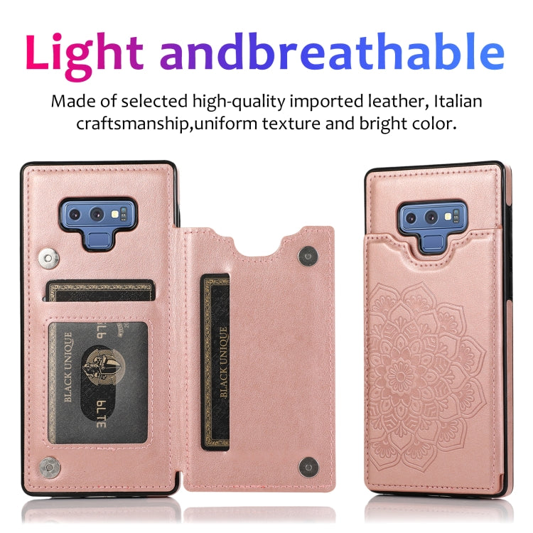 For Samsung Galaxy Note9 Double Buckle Mandala Pattern PU+TPU Protective Case with Card Slots & Holder & Photo Frame(Rose Gold)