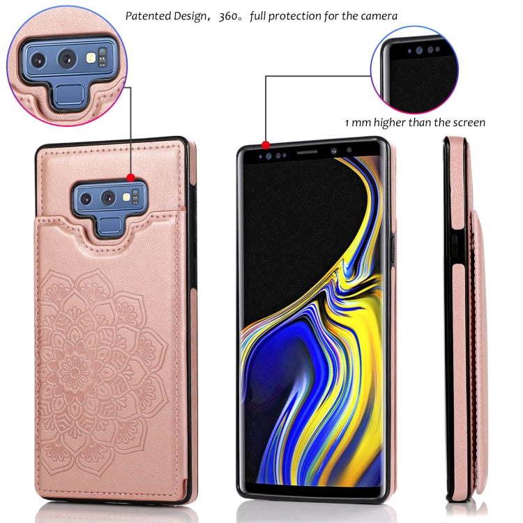 For Samsung Galaxy Note9 Double Buckle Mandala Pattern PU+TPU Protective Case with Card Slots & Holder & Photo Frame(Rose Gold)