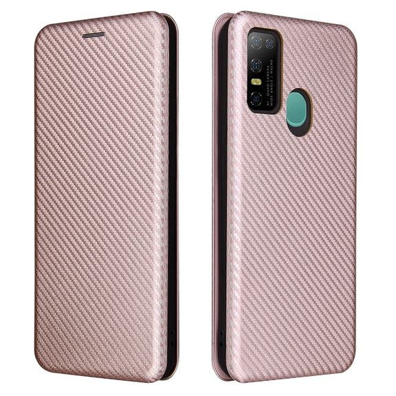 For DOOGEE N30 Carbon Fiber Texture Horizontal Flip TPU + PC + PU Leather Case with Card Slot(Pink)