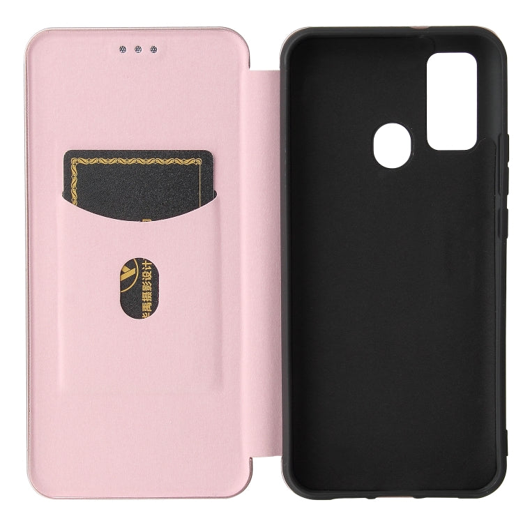 For DOOGEE N30 Carbon Fiber Texture Horizontal Flip TPU + PC + PU Leather Case with Card Slot(Pink)