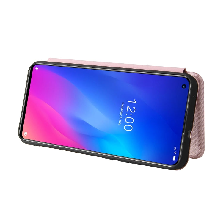For DOOGEE N30 Carbon Fiber Texture Horizontal Flip TPU + PC + PU Leather Case with Card Slot(Pink)