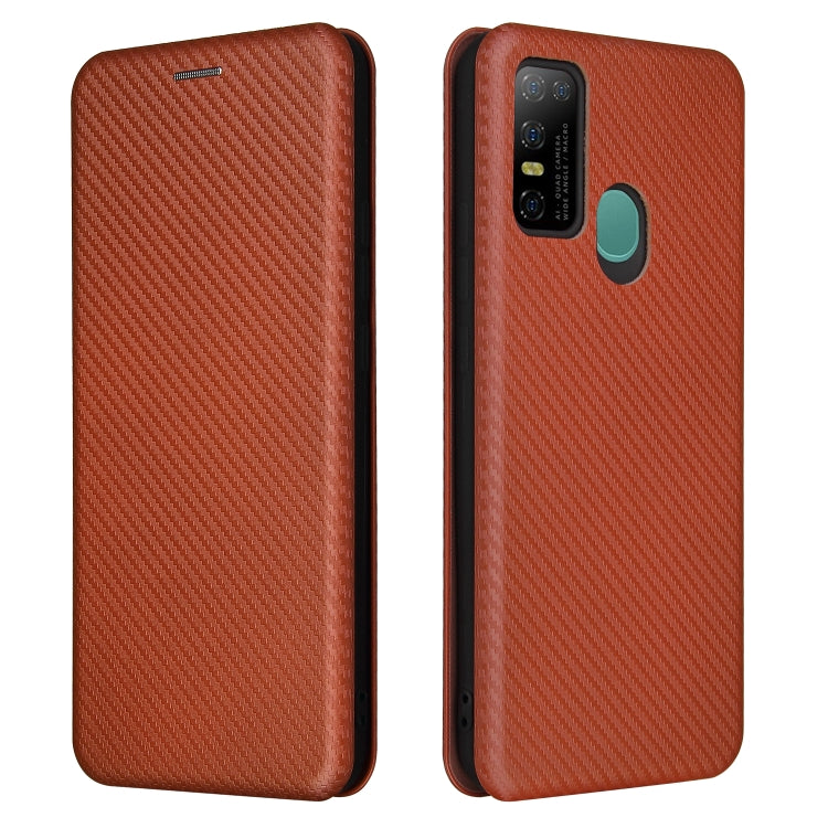 For DOOGEE N30 Carbon Fiber Texture Horizontal Flip TPU + PC + PU Leather Case with Card Slot(Brown)
