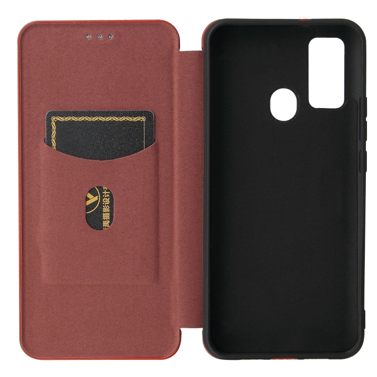 For DOOGEE N30 Carbon Fiber Texture Horizontal Flip TPU + PC + PU Leather Case with Card Slot(Brown)