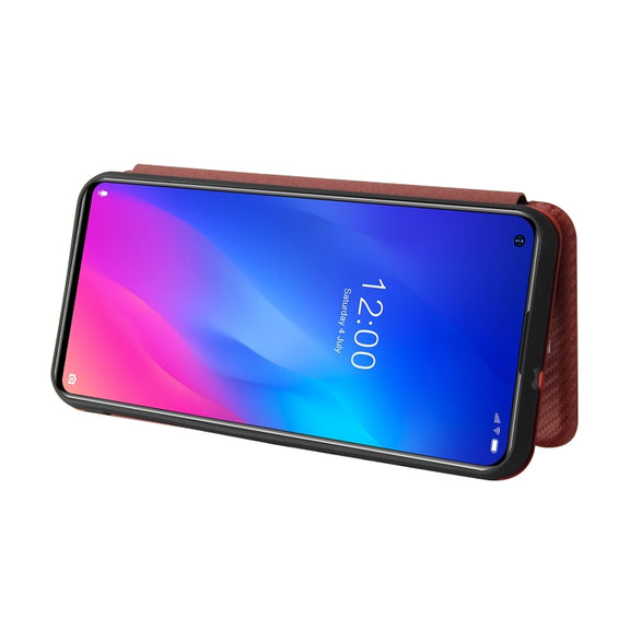 For DOOGEE N30 Carbon Fiber Texture Horizontal Flip TPU + PC + PU Leather Case with Card Slot(Brown)
