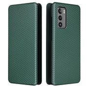 For LG Wing 5G Carbon Fiber Texture Horizontal Flip TPU + PC + PU Leather Case with Card Slot(Green)