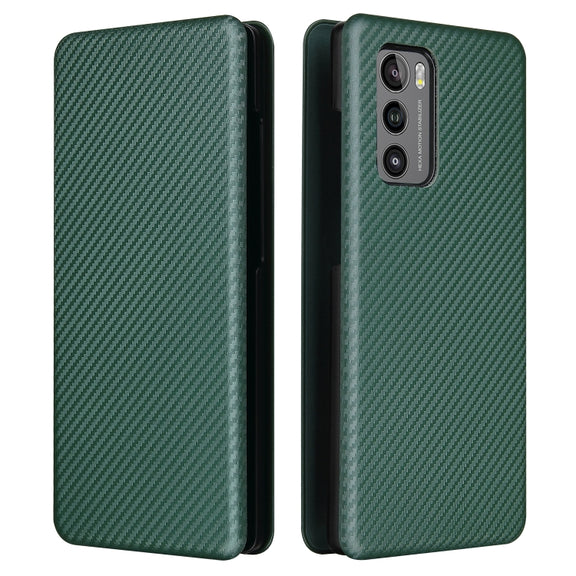 For LG Wing 5G Carbon Fiber Texture Horizontal Flip TPU + PC + PU Leather Case with Card Slot(Green)