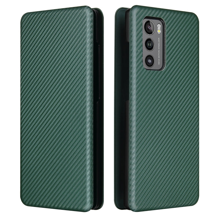 For LG Wing 5G Carbon Fiber Texture Horizontal Flip TPU + PC + PU Leather Case with Card Slot(Green)