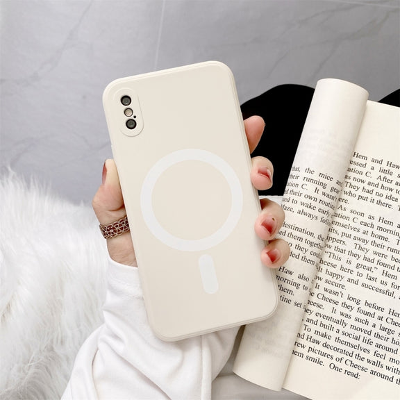 For iPhone X / XS Liquid Silicone Full Coverage Shockproof Magsafe Case(Beige)