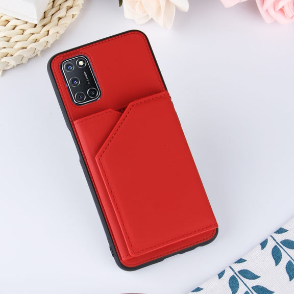 For OPPO A52 & A72 & A92 Skin Feel PU + TPU + PC Back Cover Shockproof Case with Card Slots & Holder & Photo Frame(Red)