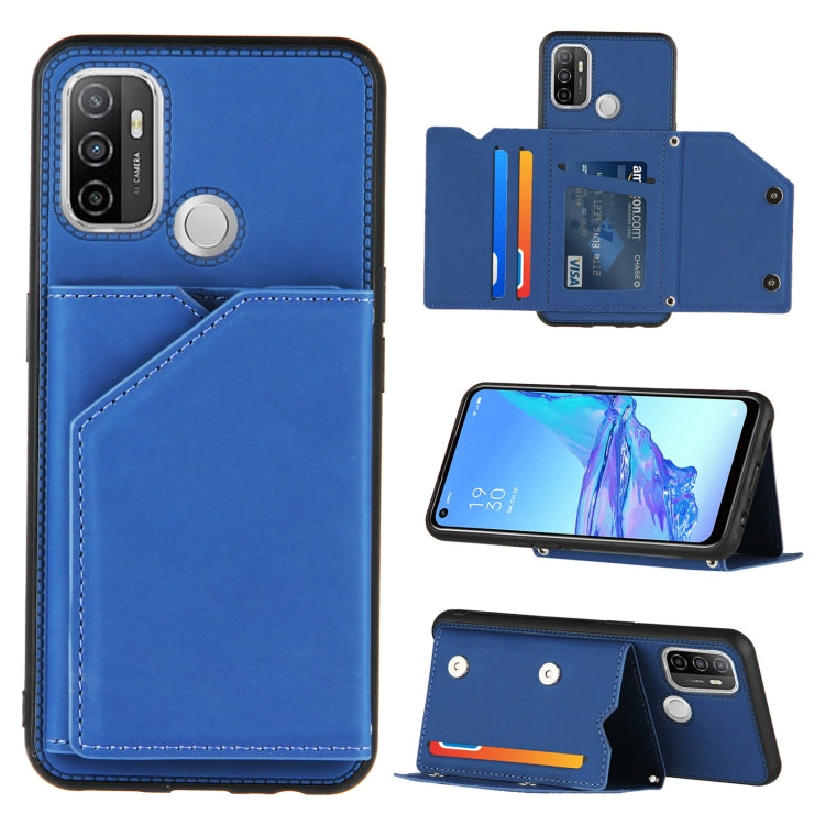 For OPPO A53 Skin Feel PU + TPU + PC Back Cover Shockproof Case with Card Slots & Holder & Photo Frame(Royal Blue)