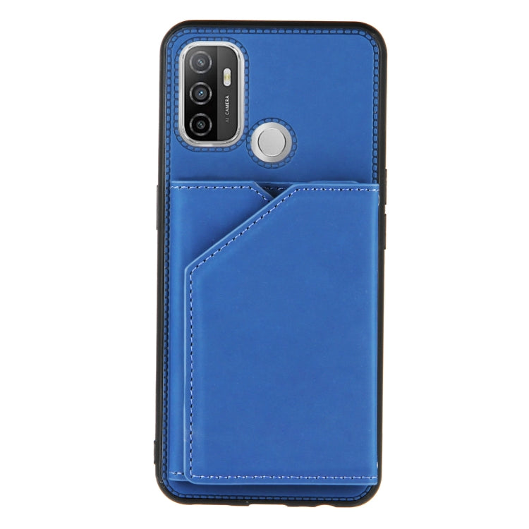 For OPPO A53 Skin Feel PU + TPU + PC Back Cover Shockproof Case with Card Slots & Holder & Photo Frame(Royal Blue)