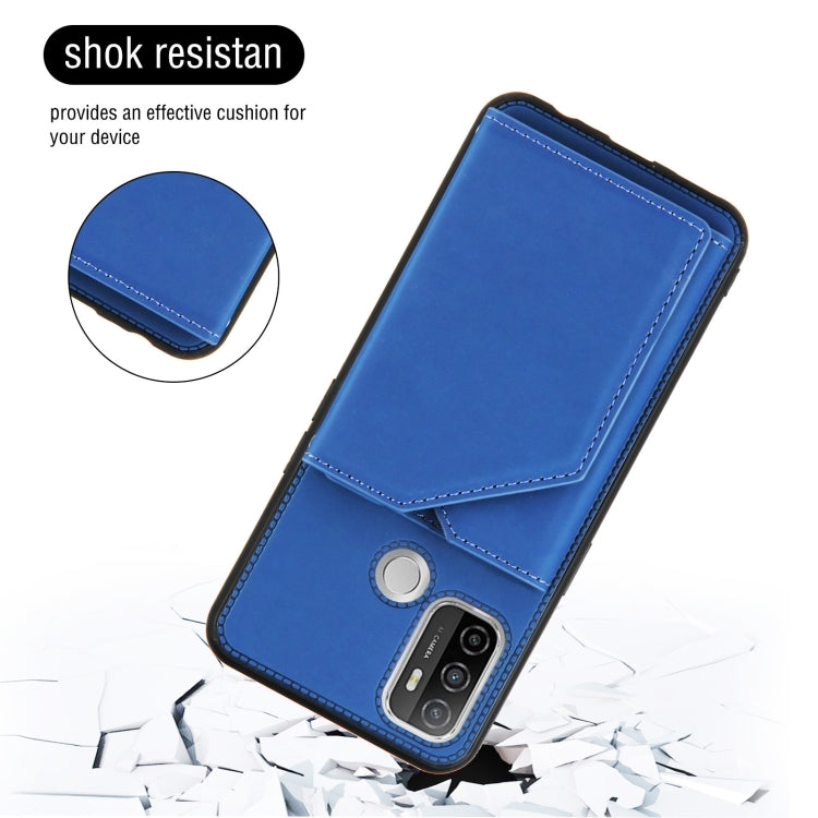 For OPPO A53 Skin Feel PU + TPU + PC Back Cover Shockproof Case with Card Slots & Holder & Photo Frame(Royal Blue)