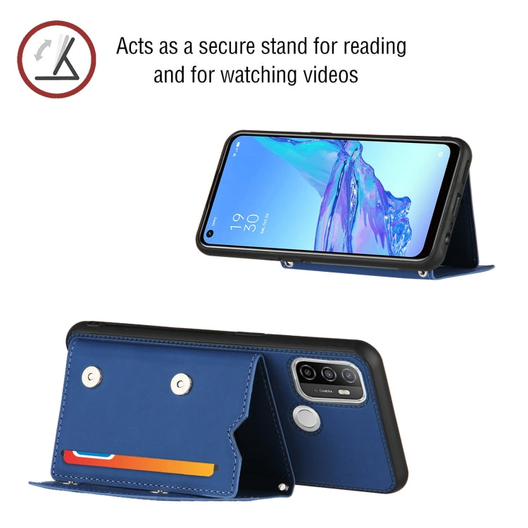 For OPPO A53 Skin Feel PU + TPU + PC Back Cover Shockproof Case with Card Slots & Holder & Photo Frame(Royal Blue)