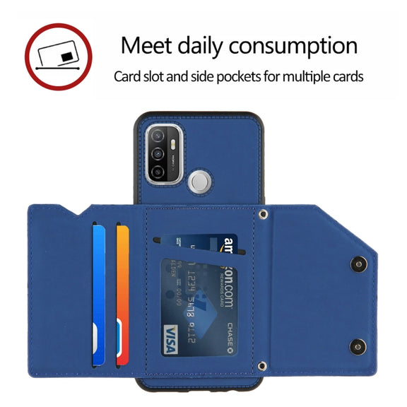 For OPPO A53 Skin Feel PU + TPU + PC Back Cover Shockproof Case with Card Slots & Holder & Photo Frame(Royal Blue)