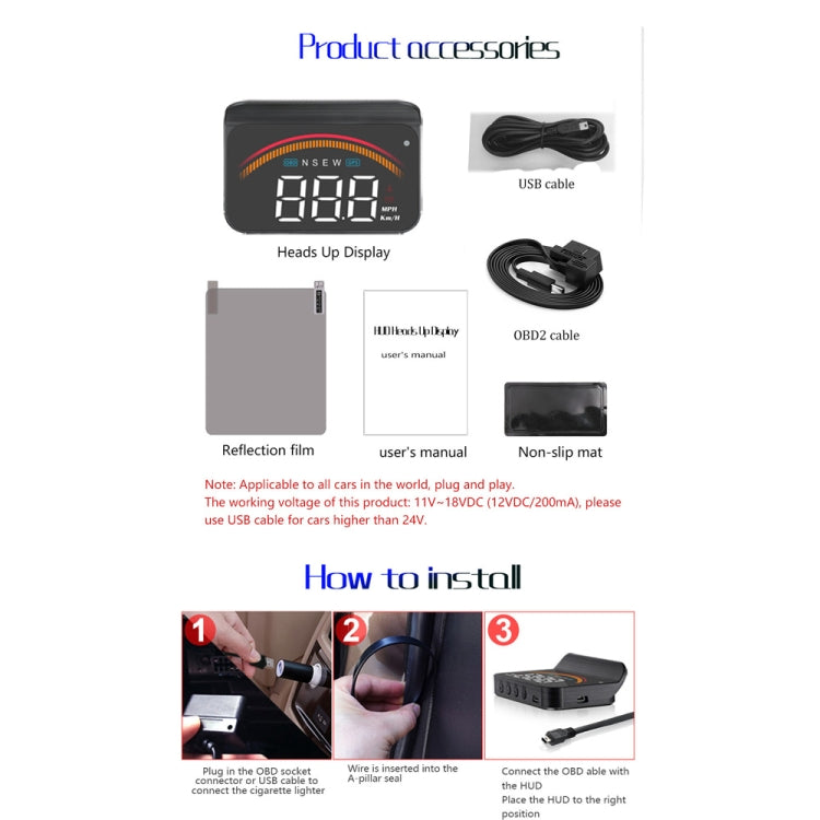 M11 Car OBD2 + GPS Mode Head-up Display HUD Overspeed / Speed / Water Temperature Alarm