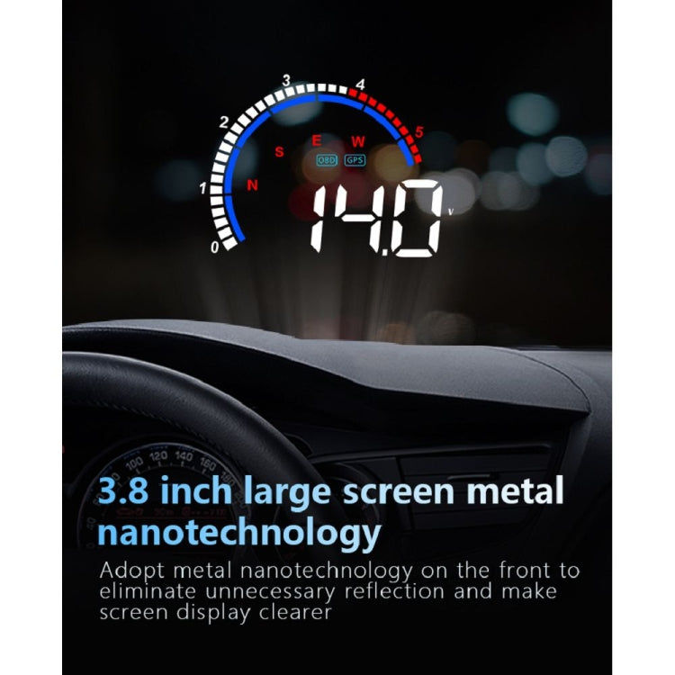 M13 Plus OBD2 + GPS Mode Car Head-up Display HUD Overspeed / Speed / Water Temperature Alarm / Eliminate Fault Codes