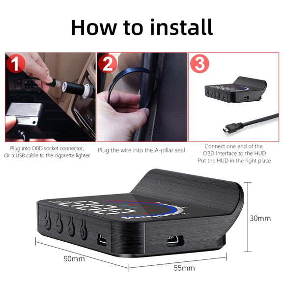 M13 Plus OBD2 + GPS Mode Car Head-up Display HUD Overspeed / Speed / Water Temperature Alarm / Eliminate Fault Codes