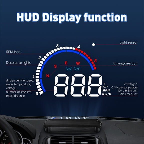 M13 Plus OBD2 + GPS Mode Car Head-up Display HUD Overspeed / Speed / Water Temperature Alarm / Eliminate Fault Codes
