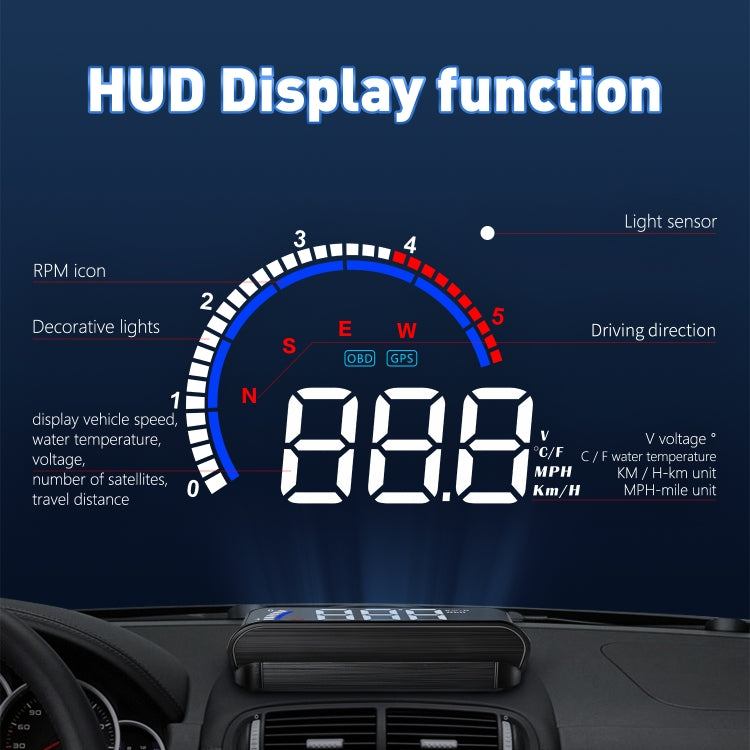 M13 Plus OBD2 + GPS Mode Car Head-up Display HUD Overspeed / Speed / Water Temperature Alarm / Eliminate Fault Codes