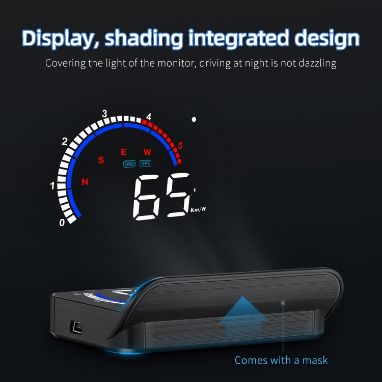 M13 Plus OBD2 + GPS Mode Car Head-up Display HUD Overspeed / Speed / Water Temperature Alarm / Eliminate Fault Codes
