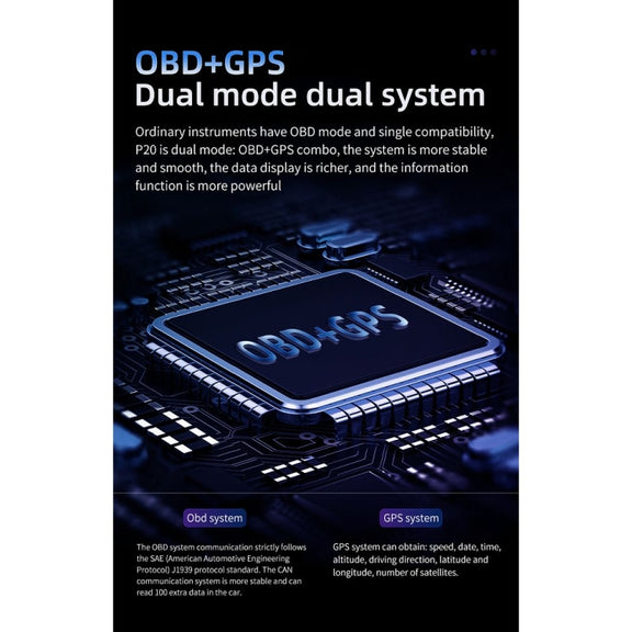 P20 OBD2 + GPS Mode Car Head-up Display HUD Overspeed / Speed / Water Temperature / Engine Failure Alarm