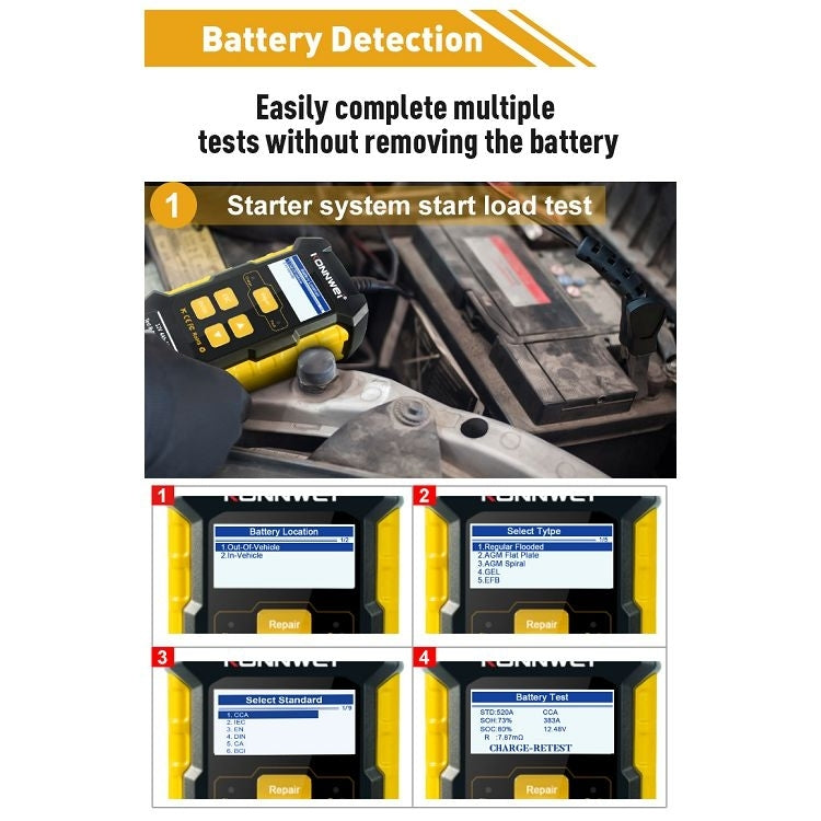 KONNWEI KW510 3 in 1 Car Battery Tester / Charger / Repairer, Support 8 Languages(US Plug)