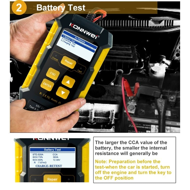 KONNWEI KW510 3 in 1 Car Battery Tester / Charger / Repairer, Support 8 Languages(US Plug)