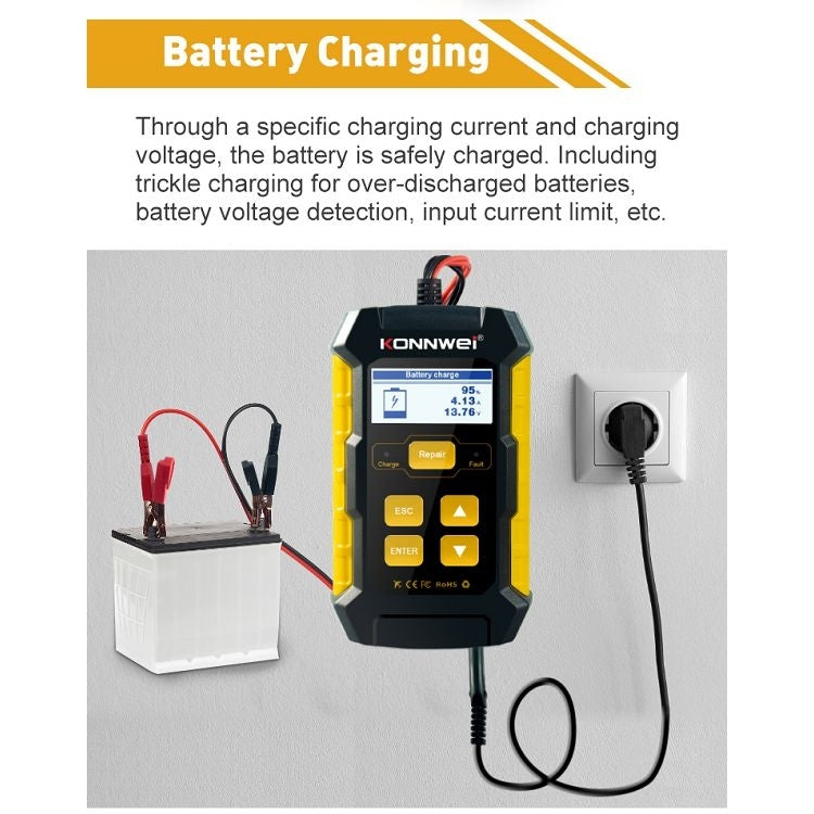 KONNWEI KW510 3 in 1 Car Battery Tester / Charger / Repairer, Support 8 Languages(US Plug)