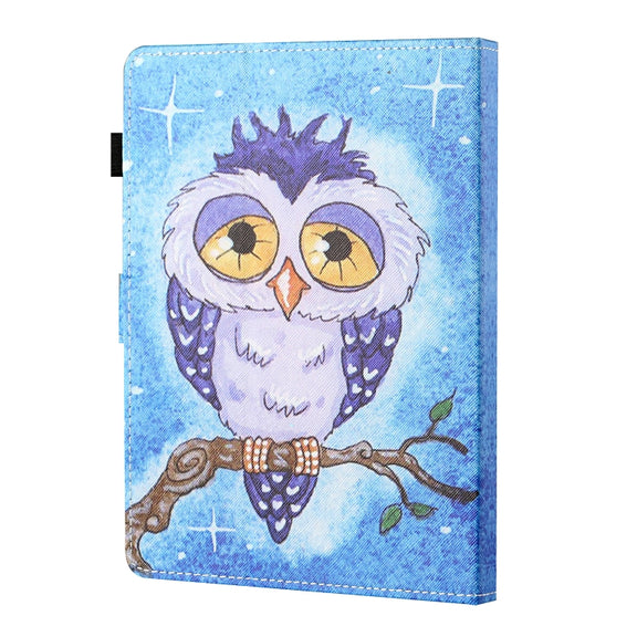 For 10 inch Tablet Universal Coloured Drawing Stitching Horizontal Flip Leather Case with Holder & Card Slot(Blue Owl)