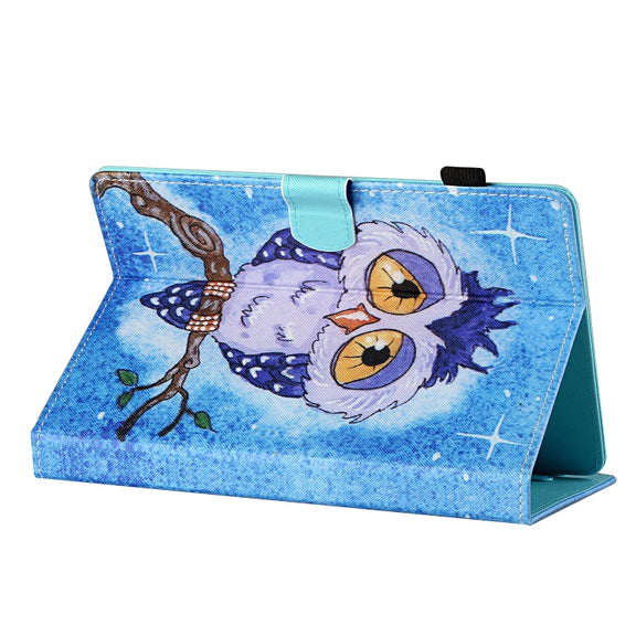 For 10 inch Tablet Universal Coloured Drawing Stitching Horizontal Flip Leather Case with Holder & Card Slot(Blue Owl)