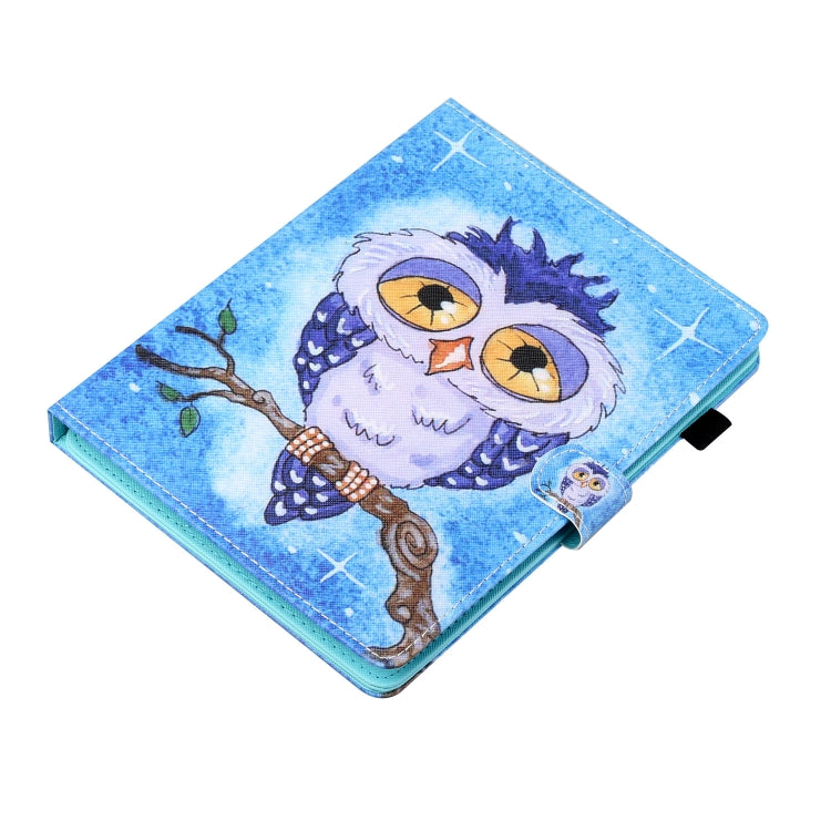 For 10 inch Tablet Universal Coloured Drawing Stitching Horizontal Flip Leather Case with Holder & Card Slot(Blue Owl)