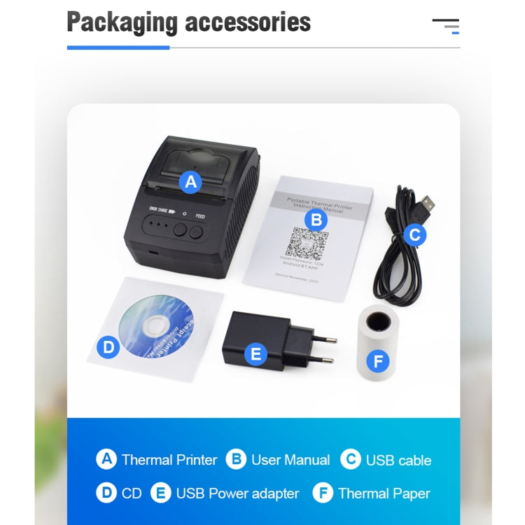 5811DD 58mm Bluetooth 4.0 Portable Thermal Bluetooth Receipt Printer, US Plug