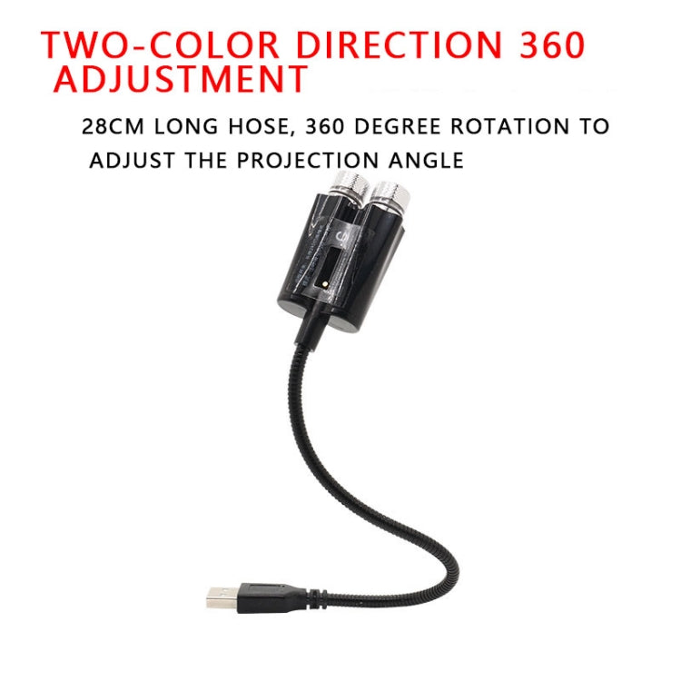 Car Two-color USB Star Dome Light Atmosphere Laser Projection Decorative Light, Constantly Bright Version(Red Blue)