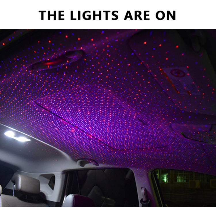 Car Two-color USB Star Dome Light Atmosphere Laser Projection Decorative Light, Constantly Bright Version(Red Blue)