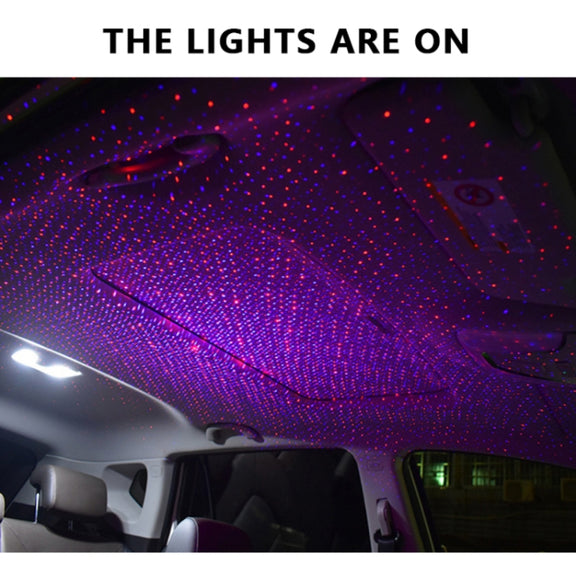 Car Two-color USB Star Dome Light Atmosphere Laser Projection Decorative Light, Constantly Bright Version(Red Blue)