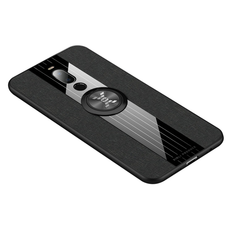 For Meizu Note 8 XINLI Stitching Cloth Texture Shockproof TPU Protective Case with Ring Holder(Black)