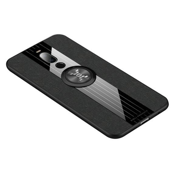 For Meizu Note 8 XINLI Stitching Cloth Texture Shockproof TPU Protective Case with Ring Holder(Black)