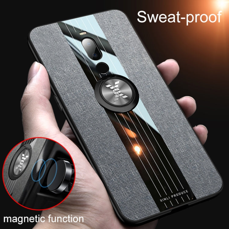 For Meizu Note 8 XINLI Stitching Cloth Texture Shockproof TPU Protective Case with Ring Holder(Black)