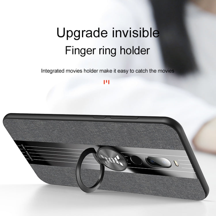 For Meizu Note 8 XINLI Stitching Cloth Texture Shockproof TPU Protective Case with Ring Holder(Black)
