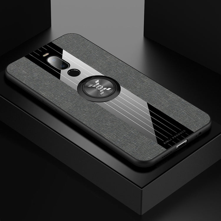 For Meizu Note 8 XINLI Stitching Cloth Texture Shockproof TPU Protective Case with Ring Holder(Grey)