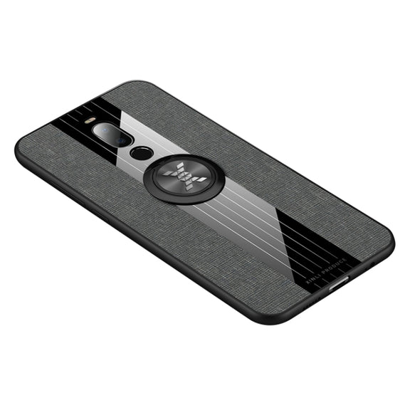 For Meizu Note 8 XINLI Stitching Cloth Texture Shockproof TPU Protective Case with Ring Holder(Grey)