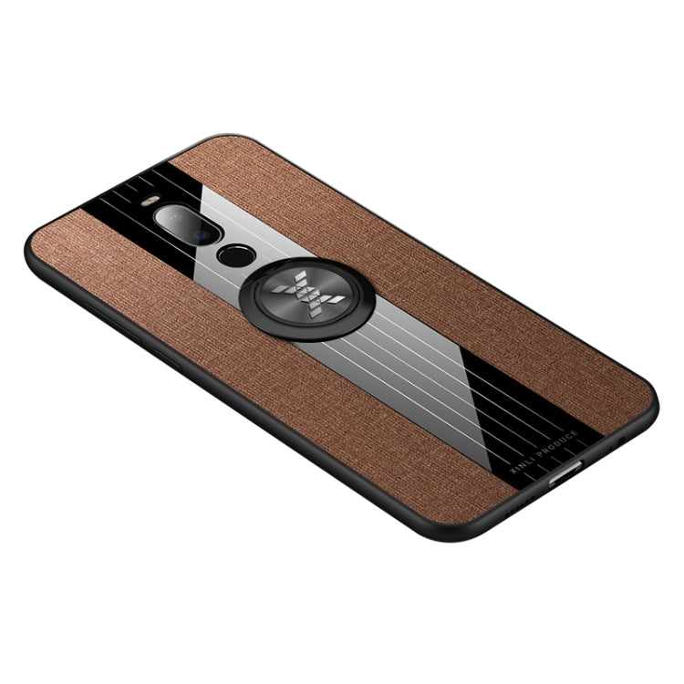 For Meizu Note 8 XINLI Stitching Cloth Texture Shockproof TPU Protective Case with Ring Holder(Brown)