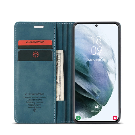 For Samsung Galaxy S21 5G CaseMe 013 Multifunctional Horizontal Flip Leather Case with Holder & Card Slot & Wallet(Blue)