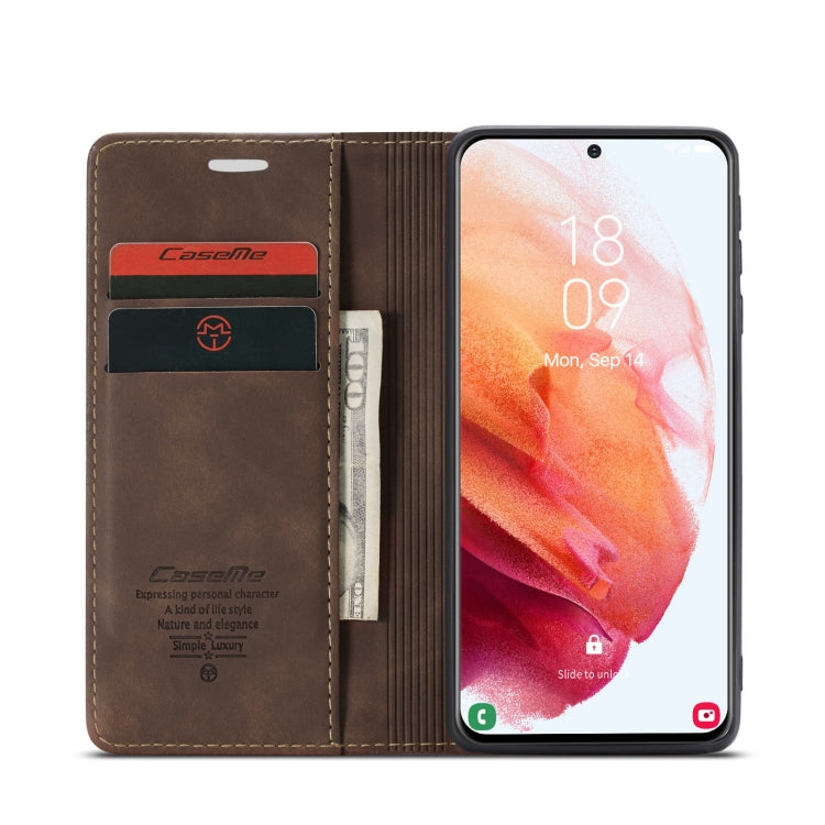 For Samsung Galaxy S21 5G CaseMe 013 Multifunctional Horizontal Flip Leather Case with Holder & Card Slot & Wallet(Coffee)