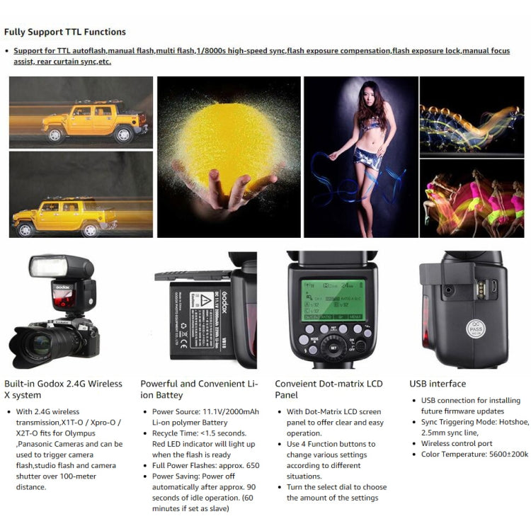 Godox V860IIO 2.4GHz Wireless 1/8000s HSS Flash Speedlite Camera Top Fill Light for Olympus DSLR Cameras(Black)